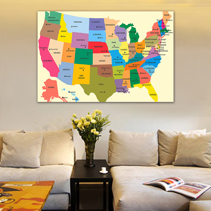 225*150cm The USA Map In English Non-woven Canvas P..